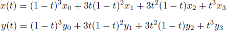 x(t)=(1-t)^3x_0+3t(1-t)^2x_1+3t^2(1-t)^2x_2+t^3x_3